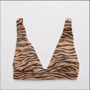 NWT Aerie Tiger Pique Triangle Tie Back Bikini Swim Top Sienna Sz XS